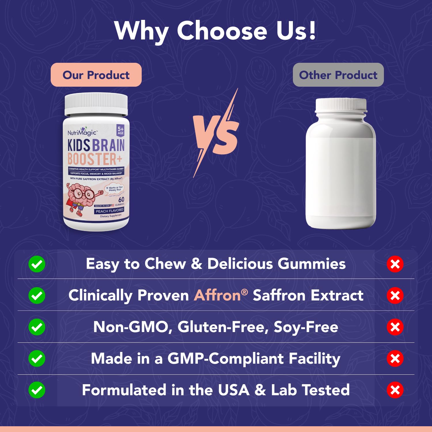 NutriMagic Kids Brain Booster, fórmula GMO-free y libre de alérgenos comunes.