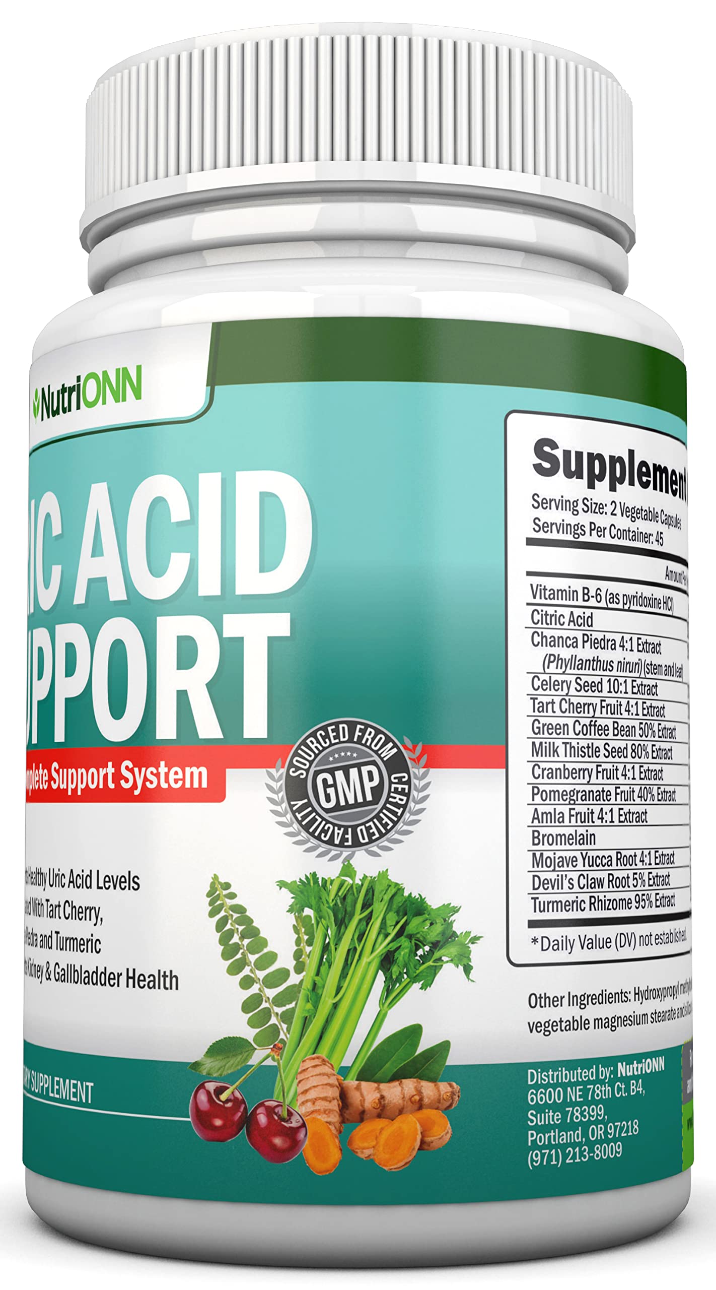 NutriONN Uric Acid Flush frasco con cucharita, demostración de dosificación precisa.