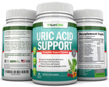 NutriONN Uric Acid Flush etiqueta vegana, fórmula basada en plantas.