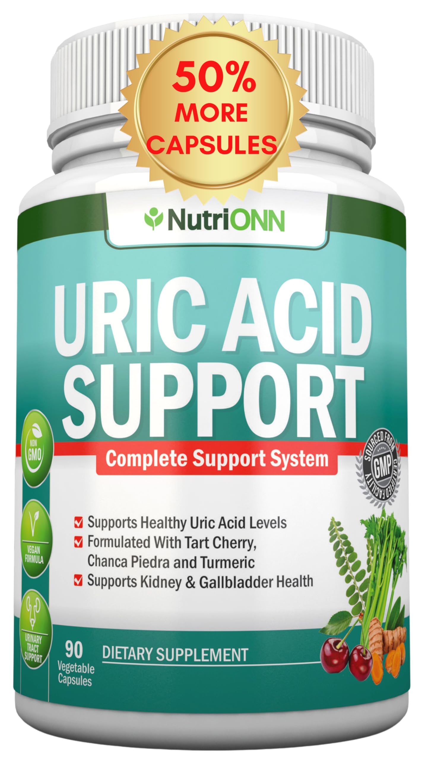 NutriONN Uric Acid Flush botella frontal, lista para uso diario y apoyar la salud renal.