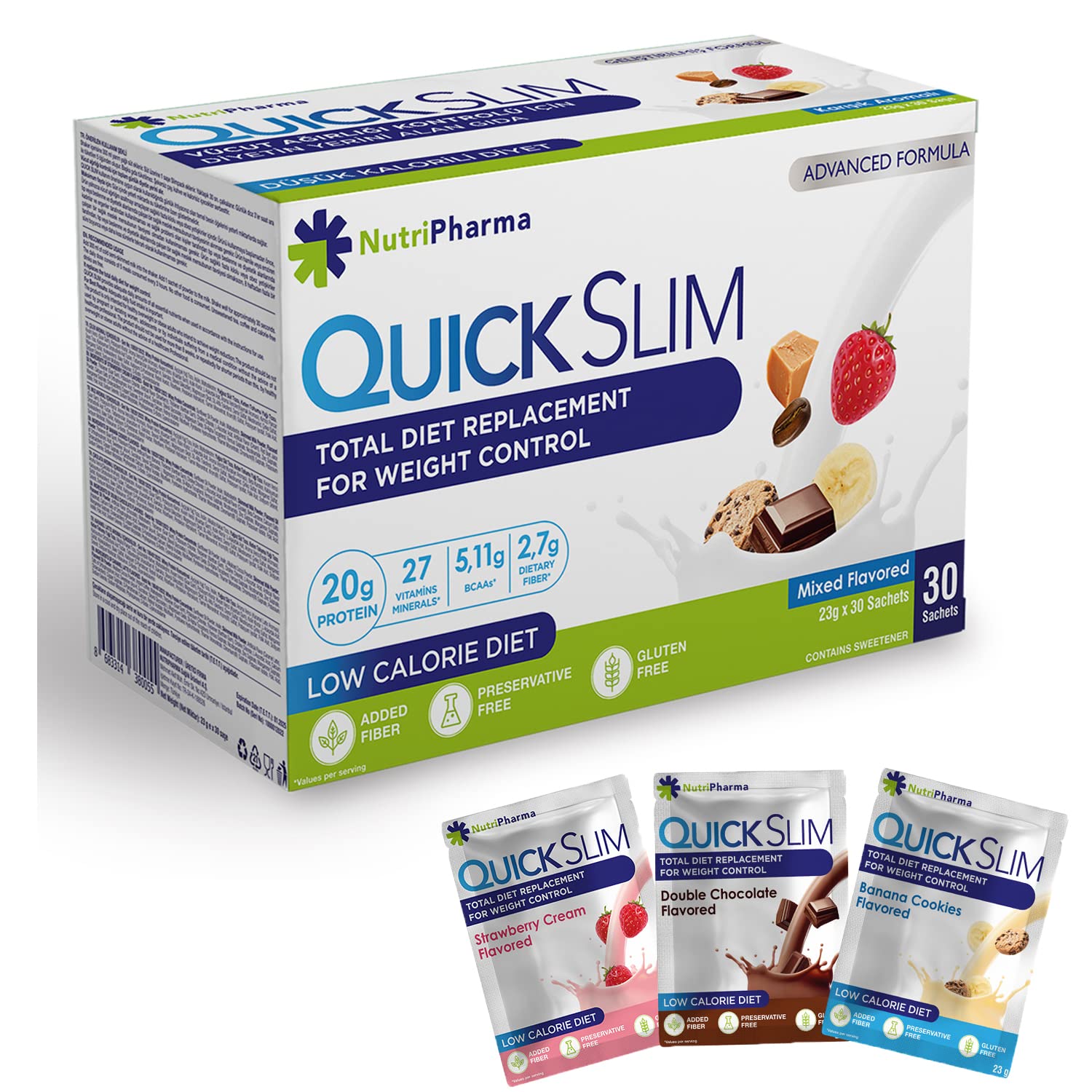 Nutripharma Quick Slim sobre práctico para llevar y beber fácilmente.