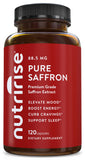 NutriRise cápsulas saffrán frente a la botella, destacando el potencial para mejorar ánimo y energía