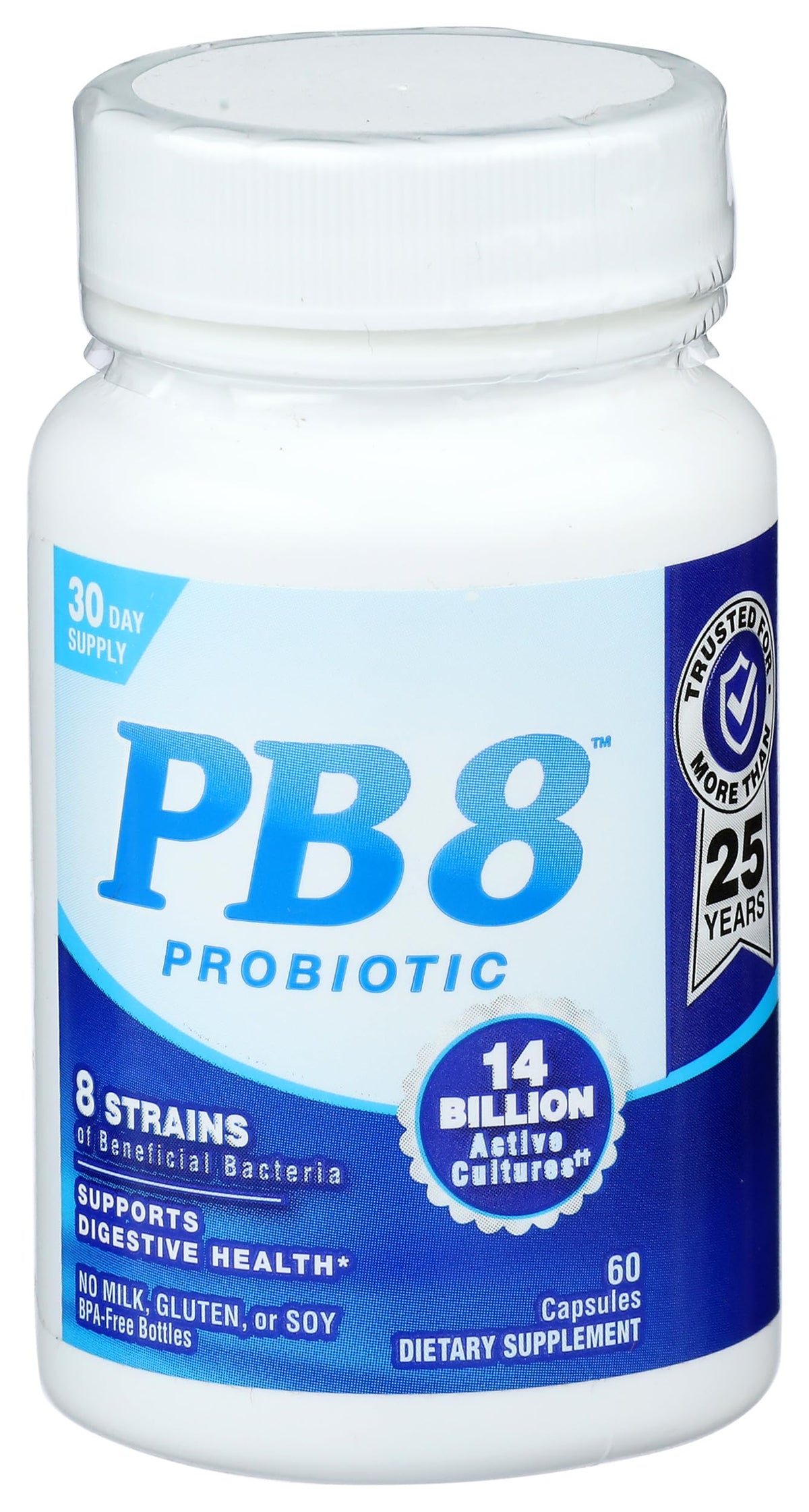 Nutrition Now PB8 Acidophilus en botella para apoyar una digestión suave.