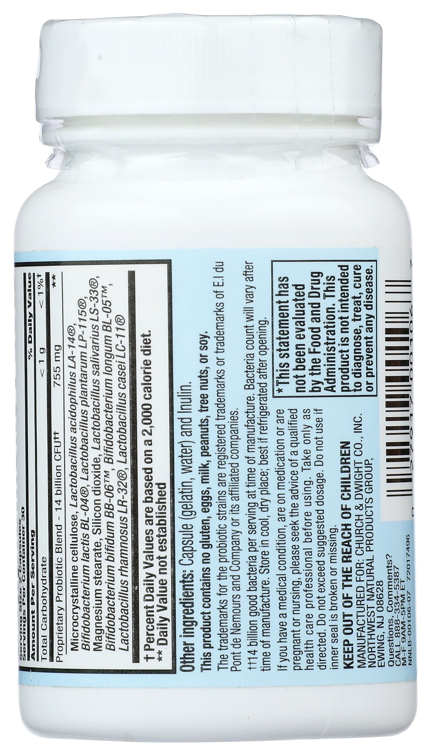 Etiqueta de Nutrition Now PB8 Acidophilus destacando la versión sin gluten.