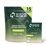 Nutrition On The Go: sobre proteina vainilla, ideal para entrenamientos y viajes.