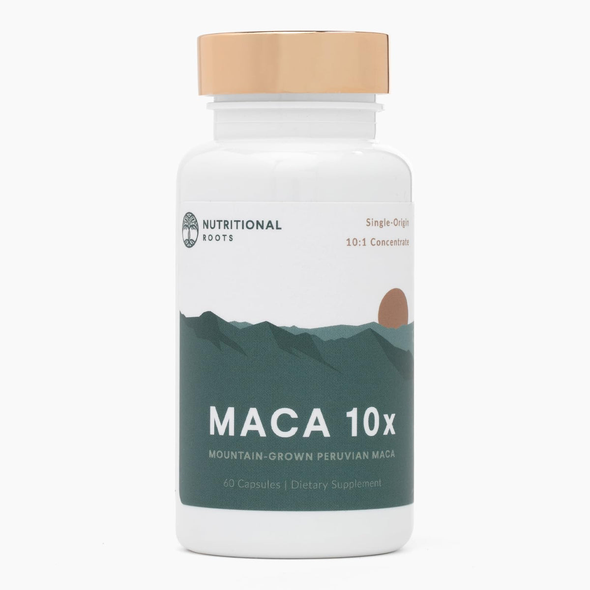 Nutritional Roots Maca 10x: cápsulas para energía diaria y vitalidad.
