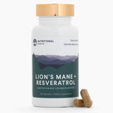 Nutritional Roots Melena de León y Resveratrol, botella, para apoyo a la función cerebral y salud cardíaca.