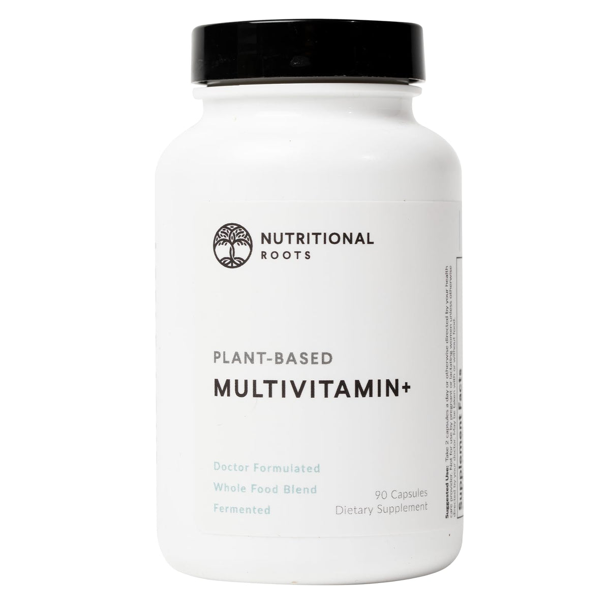 Nutritional Roots Multivitamin+ en botella, apoyo diario para energía sostenida.
