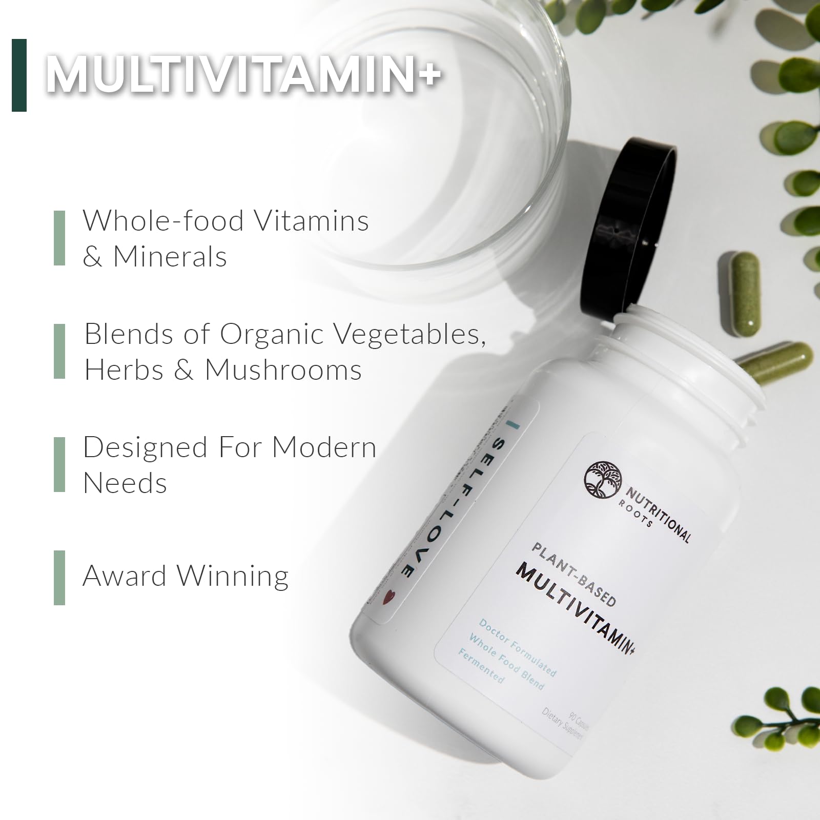 Nutritional Roots Multivitamin+ cápsulas, fuente de vitaminas para digestión equilibrada.