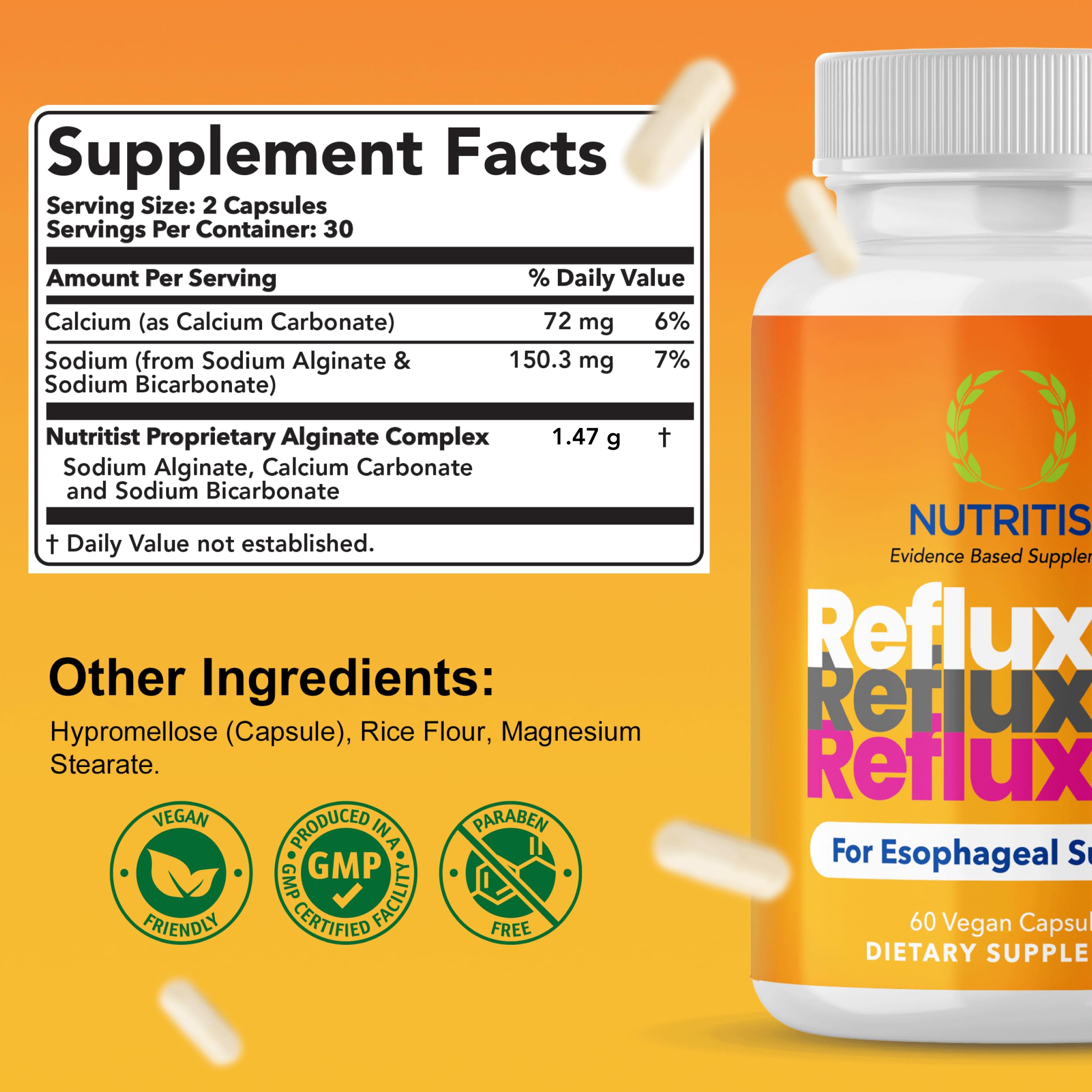 Envase de Nutritist Refluxter para uso nocturno y reflujo durante la noche.