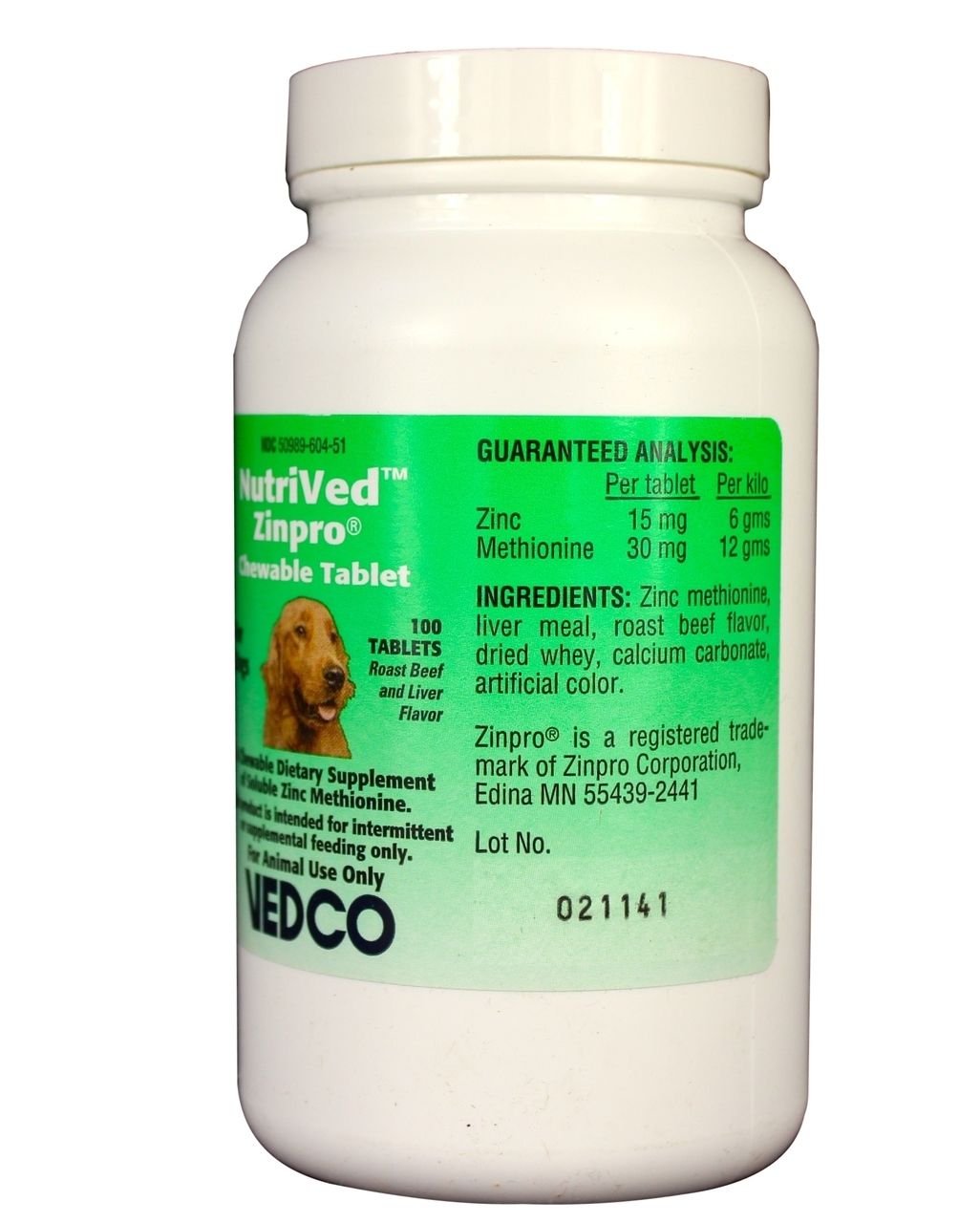 Ingredientes clave zinc metionina para la nutrición diaria del perro.