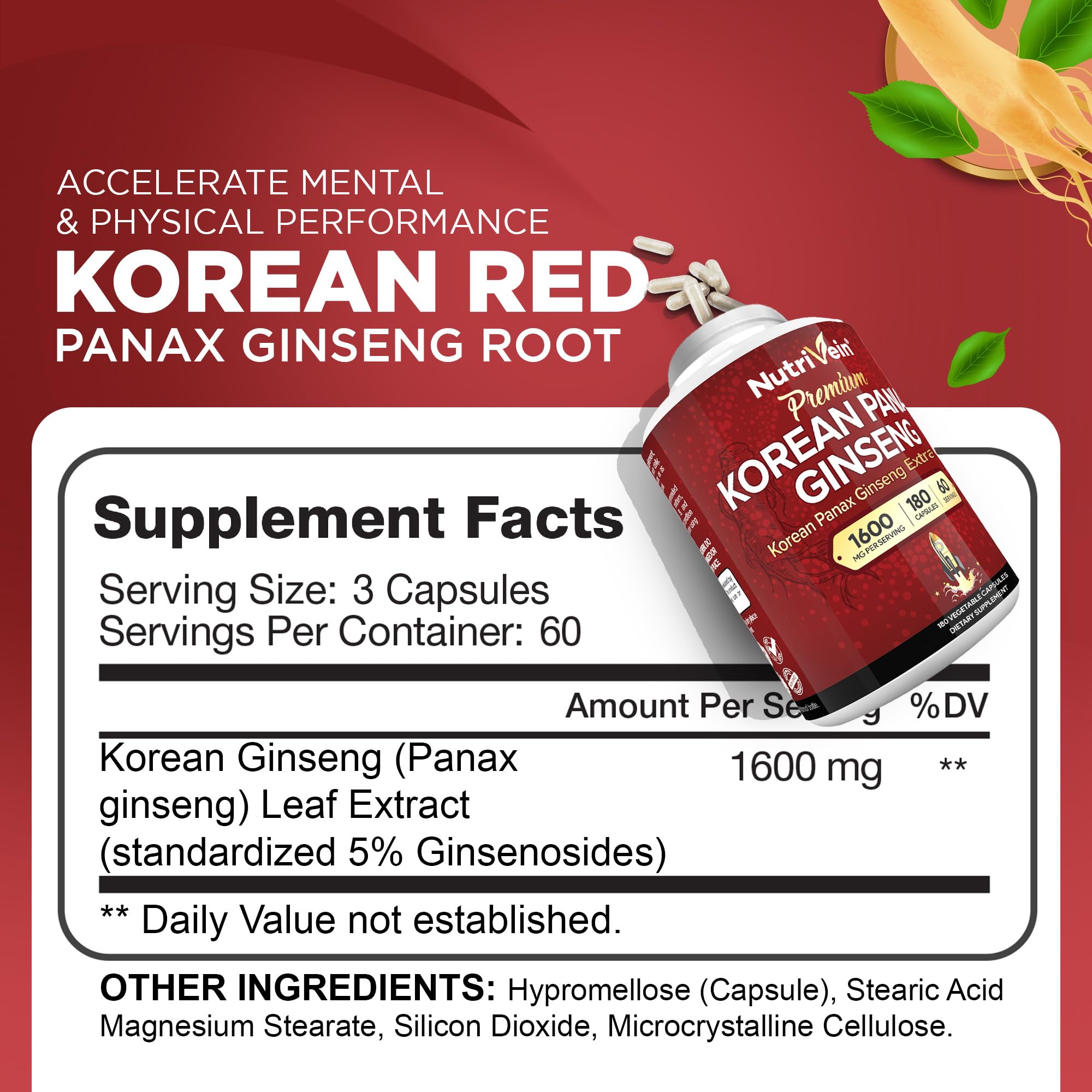 Nutrivein ginseng rojo coreano, cápsulas suaves para concentración diaria