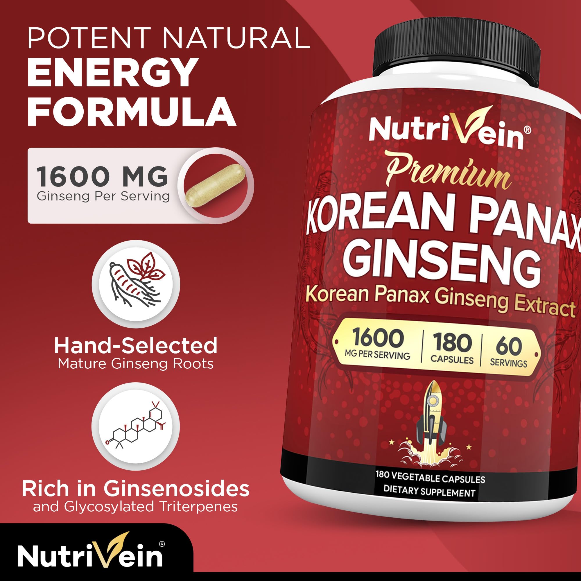Nutrivein ginseng rojo coreano, uso diario para vitalidad y bienestar