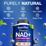 Caja del producto Nutrivein NAD+ Resveratrol, envase compacto para llevar