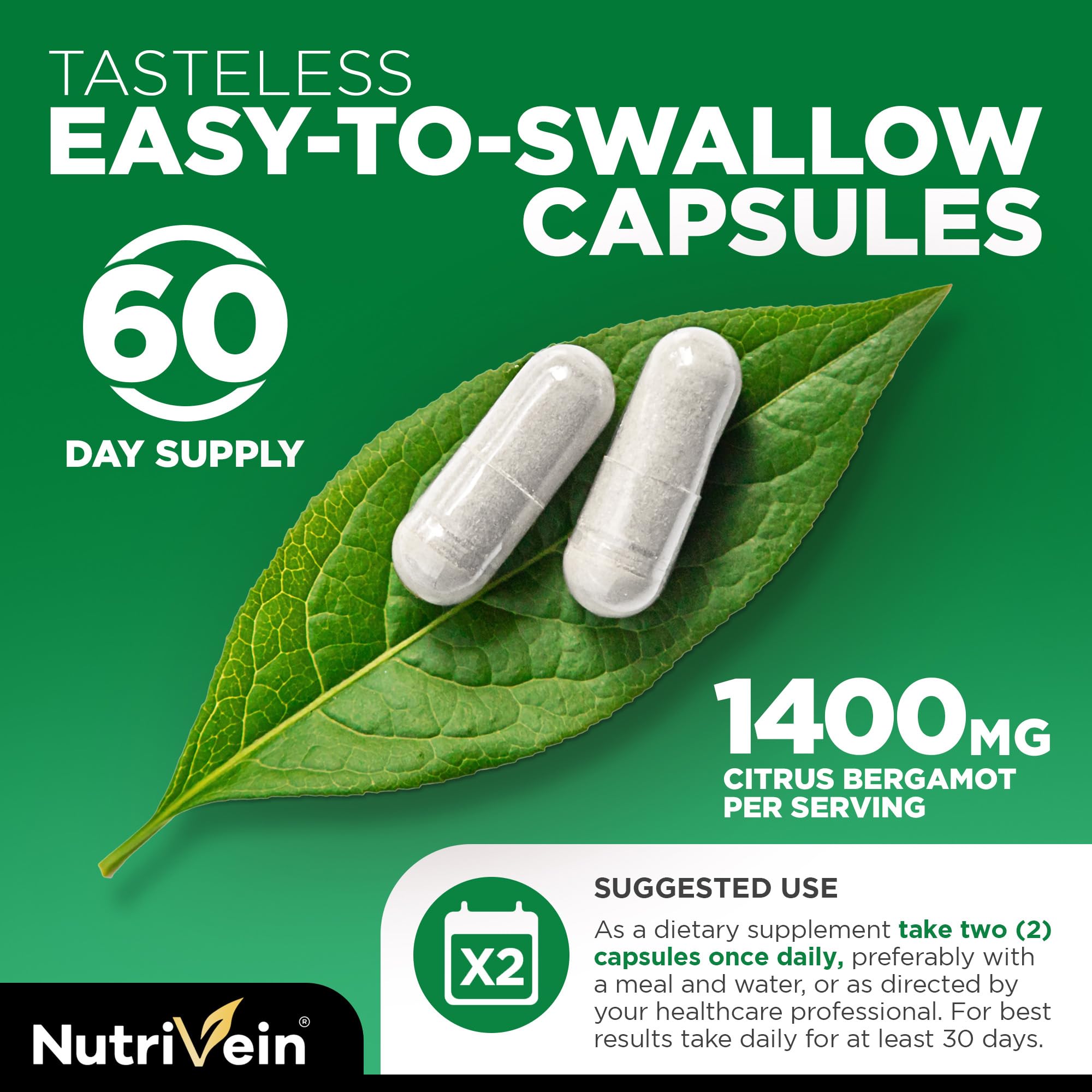 Nutrivein Citrus Bergamot: cápsulas sobre fondo claro, sensación de claridad diaria.