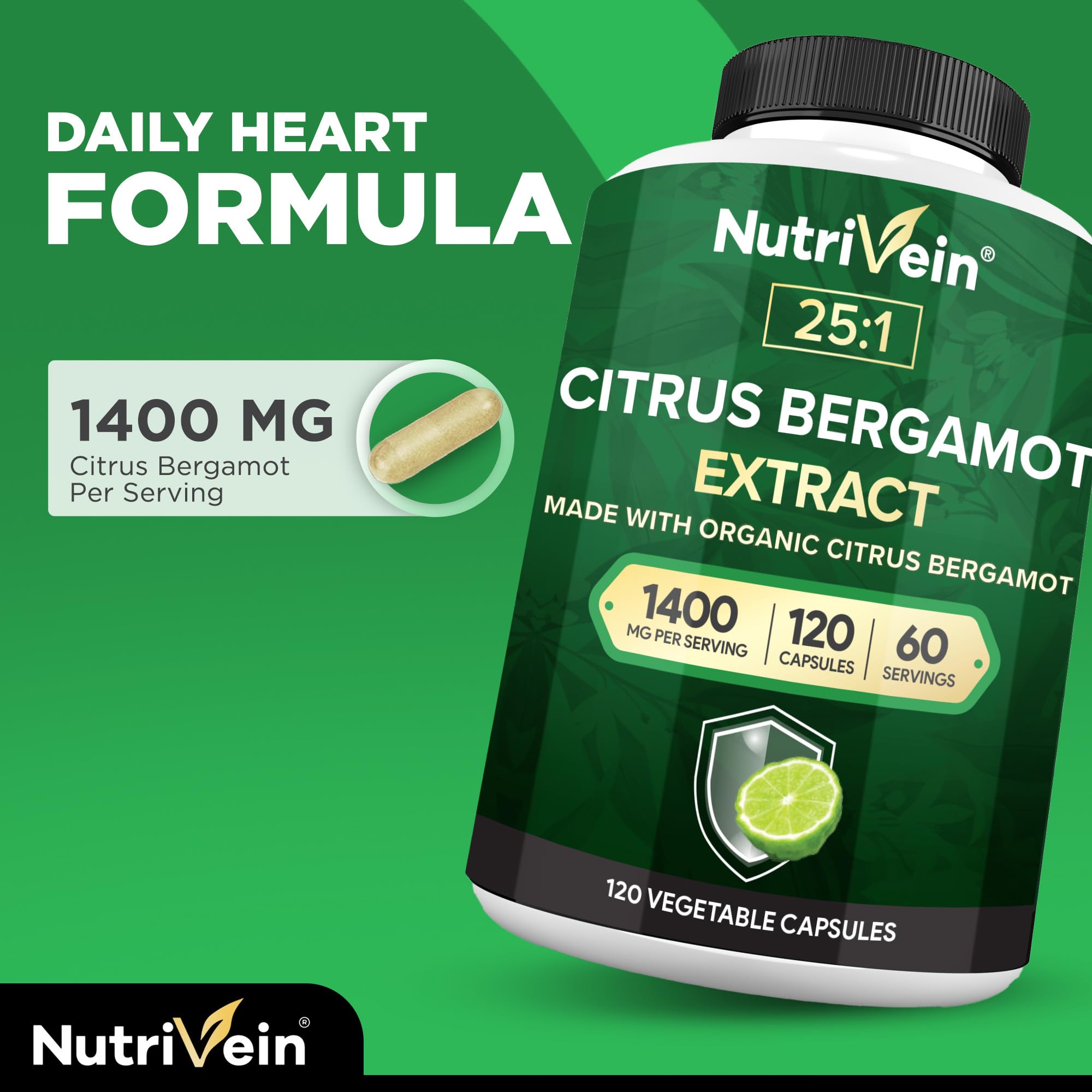 Nutrivein Citrus Bergamot 1400mg: embalaje frontal que destaca extracción 25:1.
