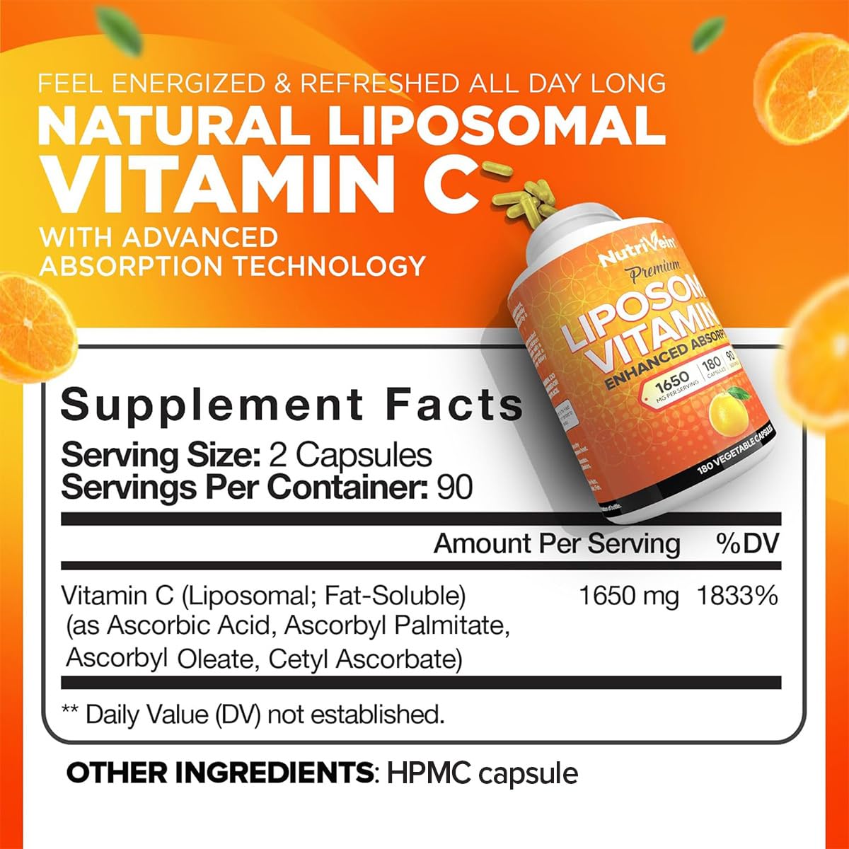 Nutrivein Vitamina C liposomal, etiqueta del producto para elección informada.