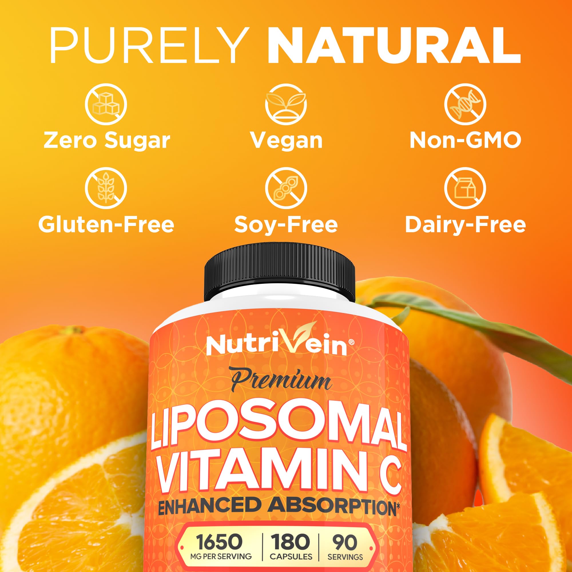 Nutrivein Vitamina C liposomal, libre de OGM para consumo diario seguro.