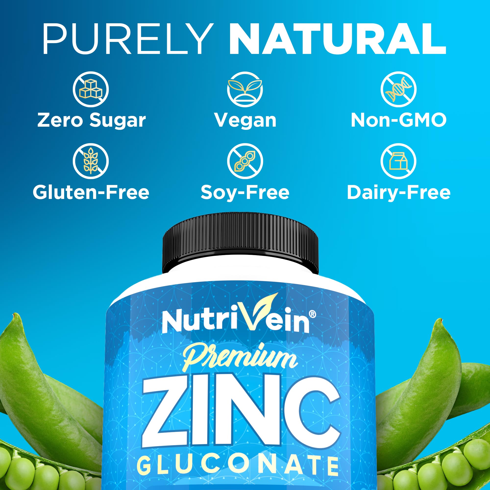 Frasco Nutrivein Zinc Gluconato 100 mg, etiqueta vegana