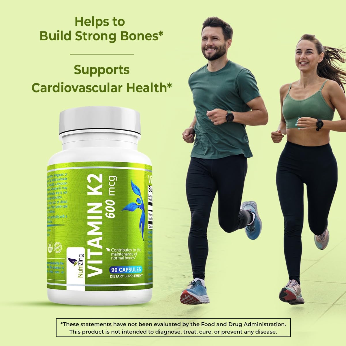 NutriZing K2 MK-7 cápsula en envase destacando salud arterial.
