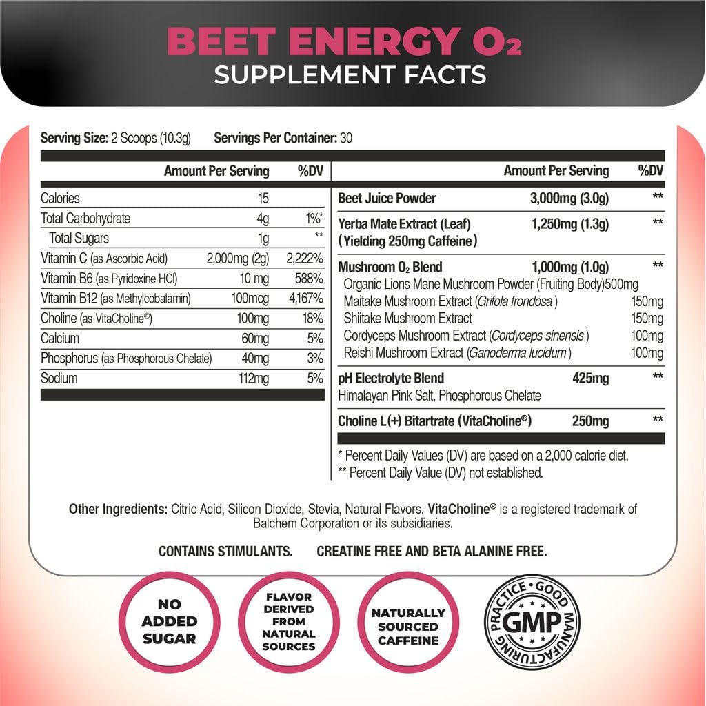Nutrology Beet Energy O2 polvo seco listo para mezclar