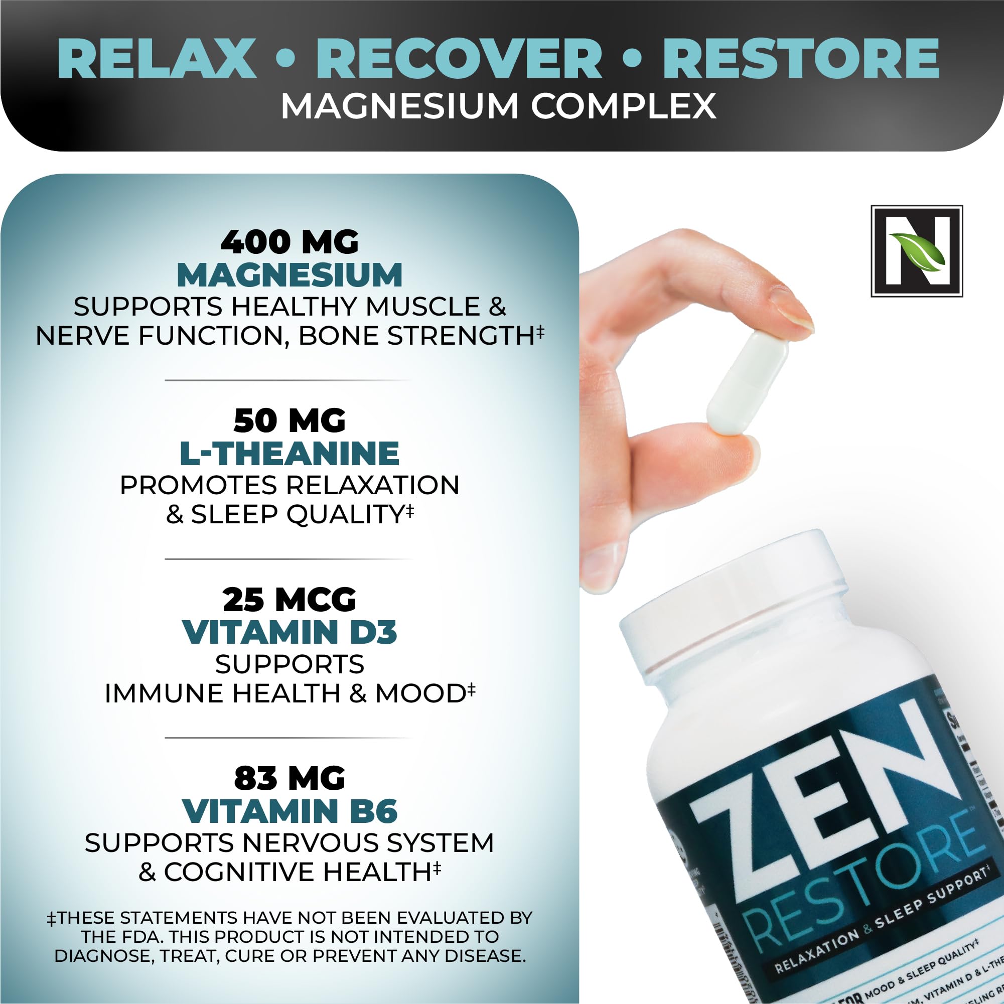 Nutrology Zen Restore bote sobre mesa para consumo nocturno relajante