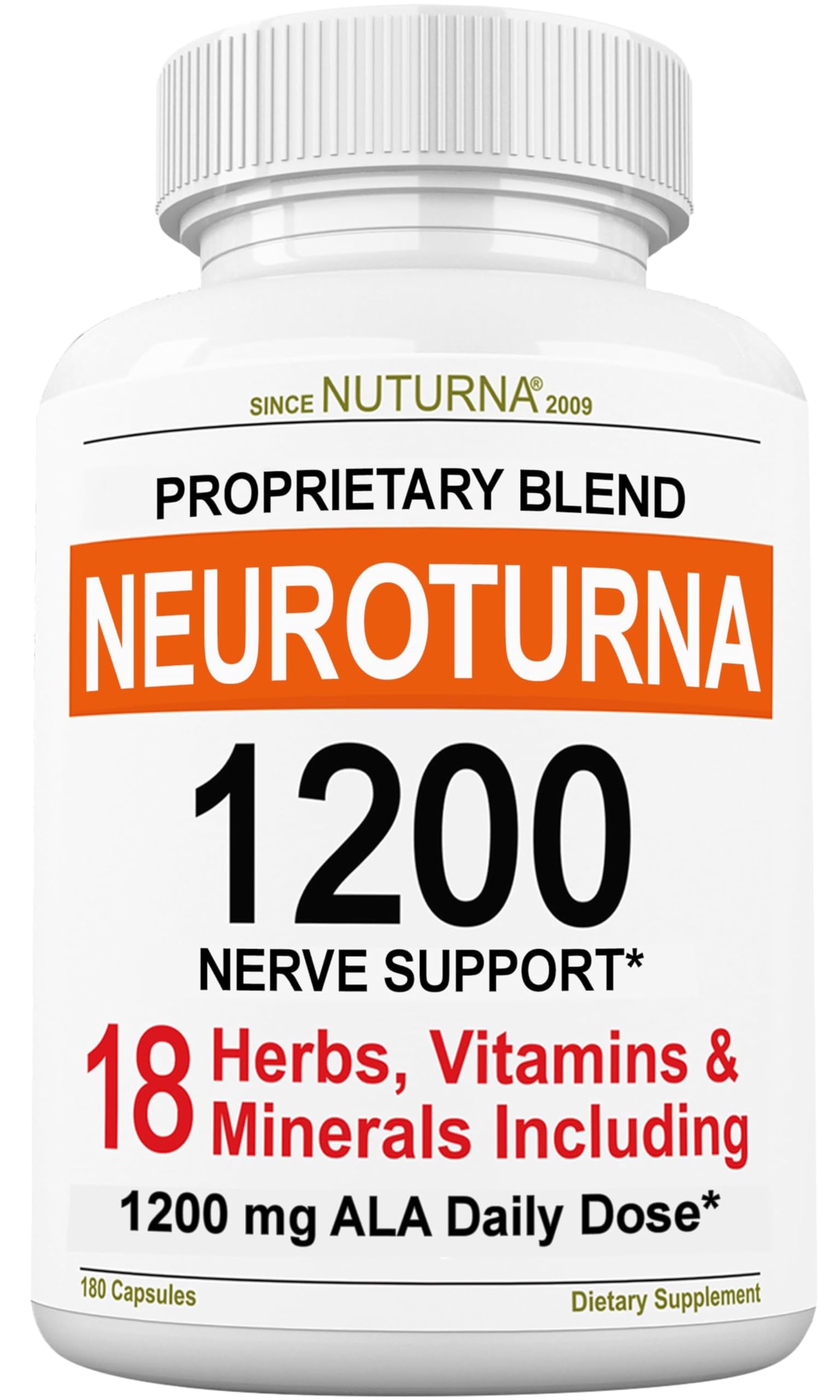 Nuturna Neuroturna: frasco de 180 cápsulas para uso diario.