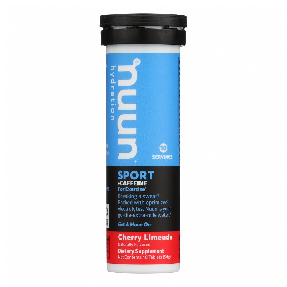 Nuun Energy tabletas cereza-lima, sabor refrescante para hidratar y energizar durante el ejercicio.