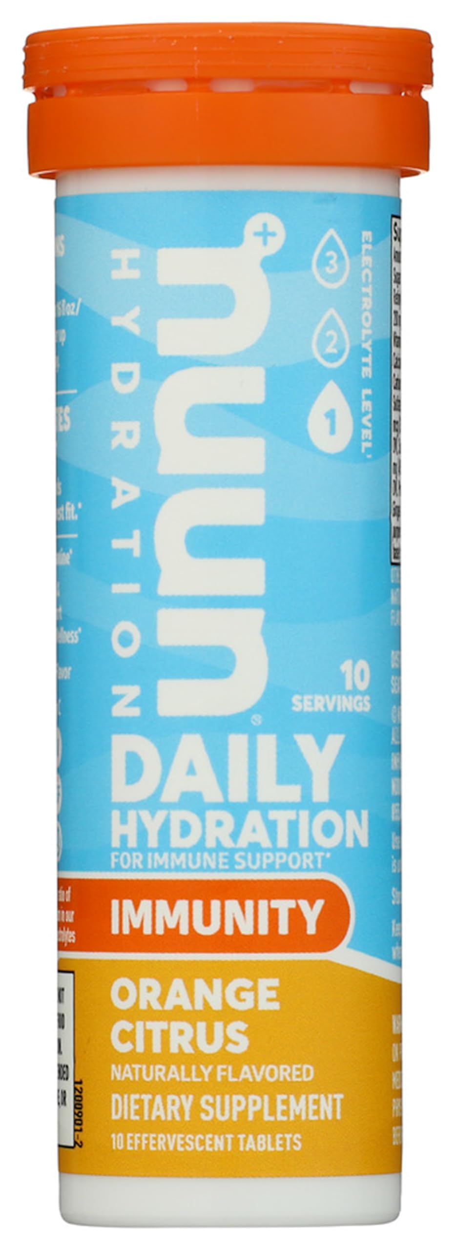 Nuun Immunity Orange Citrus, tubo de 10 tabletas, hidratación deportiva sabrosa para entrenamientos