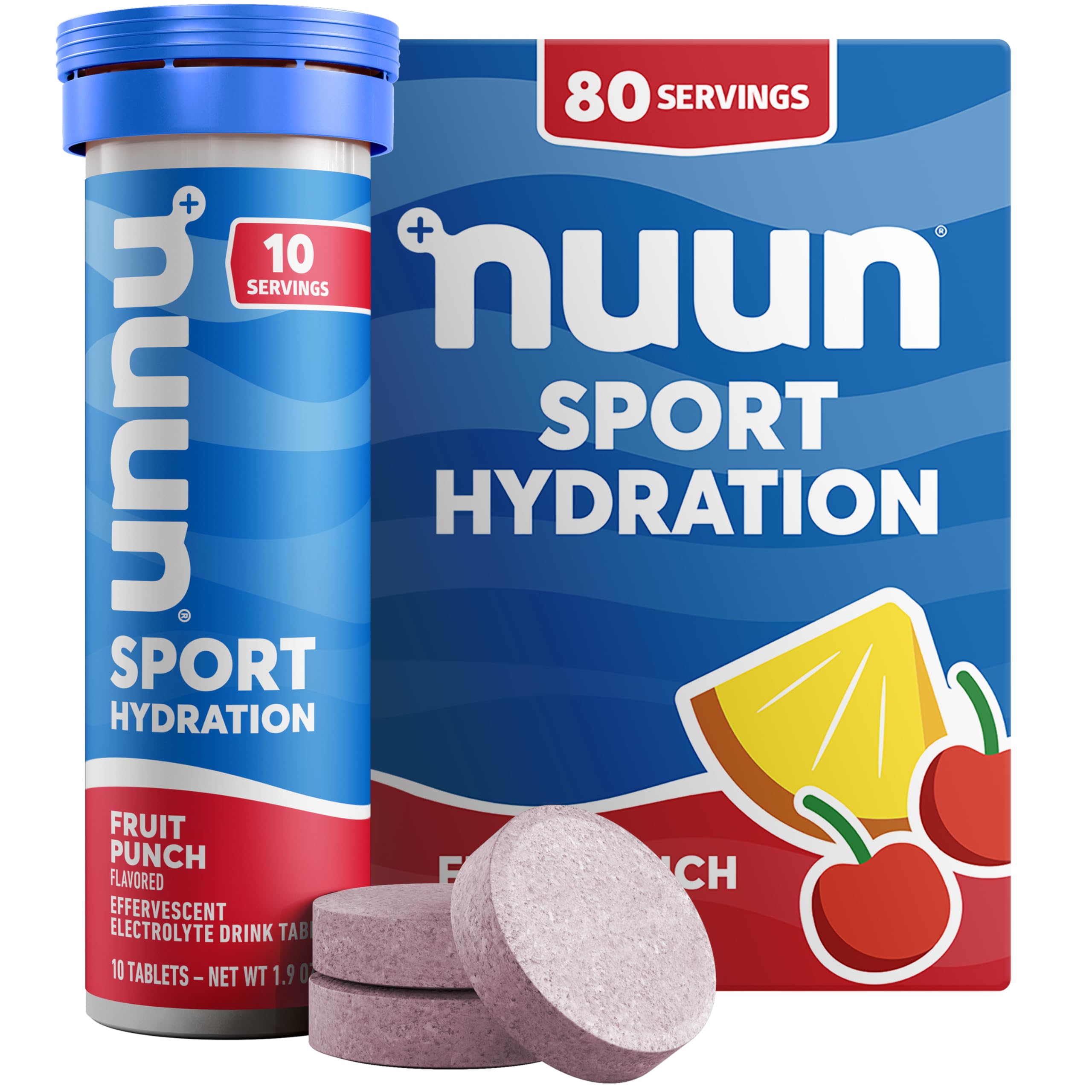 Nuun Sport, tabletas de electrolitos Fruta Punch, para hidratación rápida en movimiento.