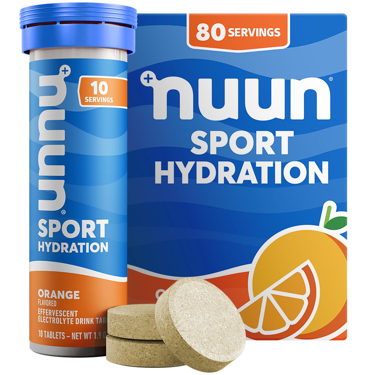 Nuun tableta de electrolitos naranja en empaque, ideal para entrenamientos diarios.