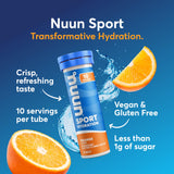 Nuun tabletas de electrolitos naranja, se disuelven rápido en agua.