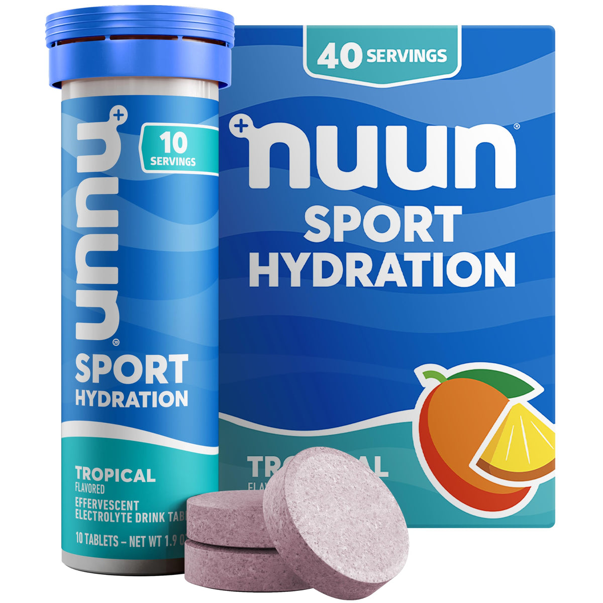 Nuun Sport tableta de electrolitos tropical para hidratación durante el entrenamiento.