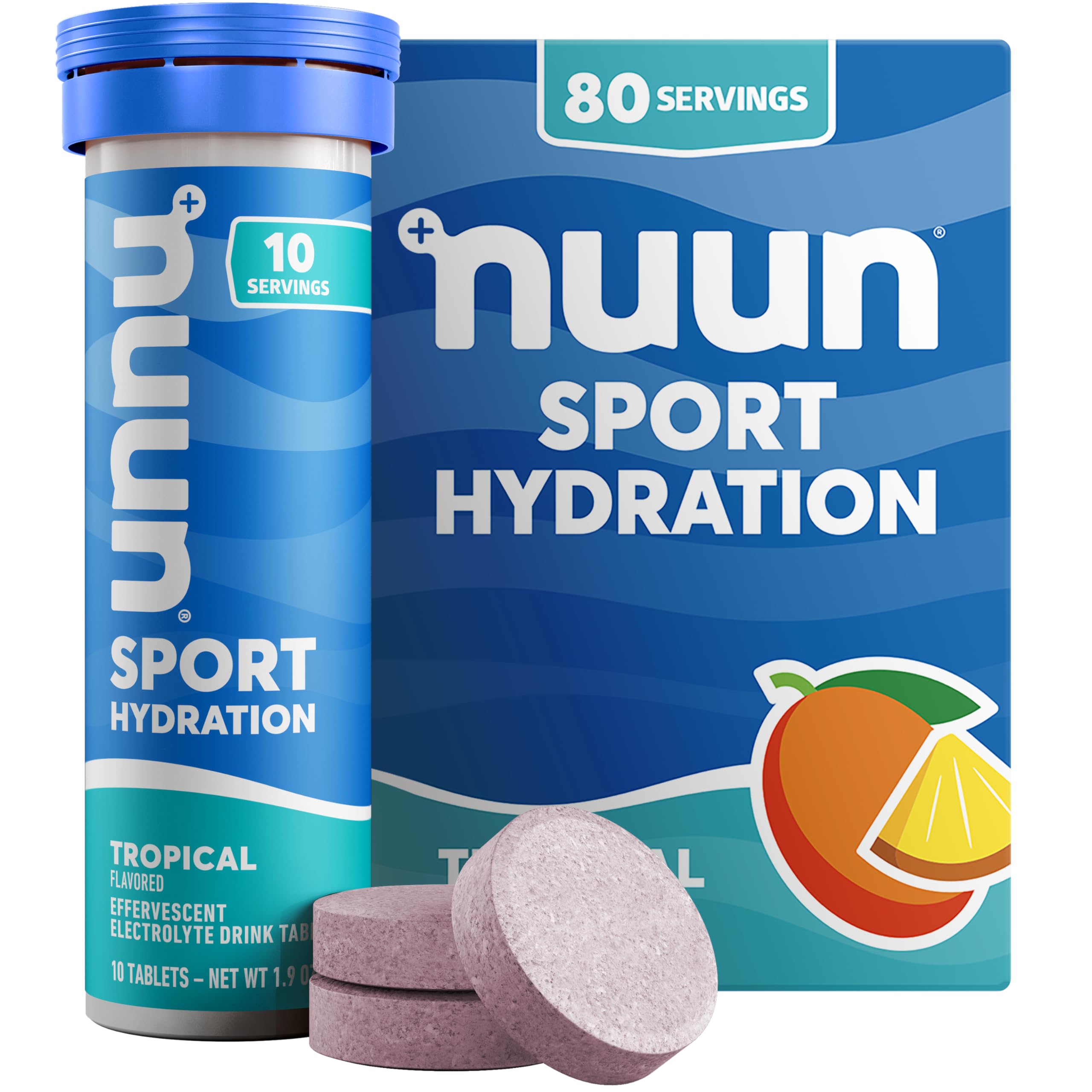 Nuun Sport en 8 tubos Tropical para hidratación diaria y conveniente.
