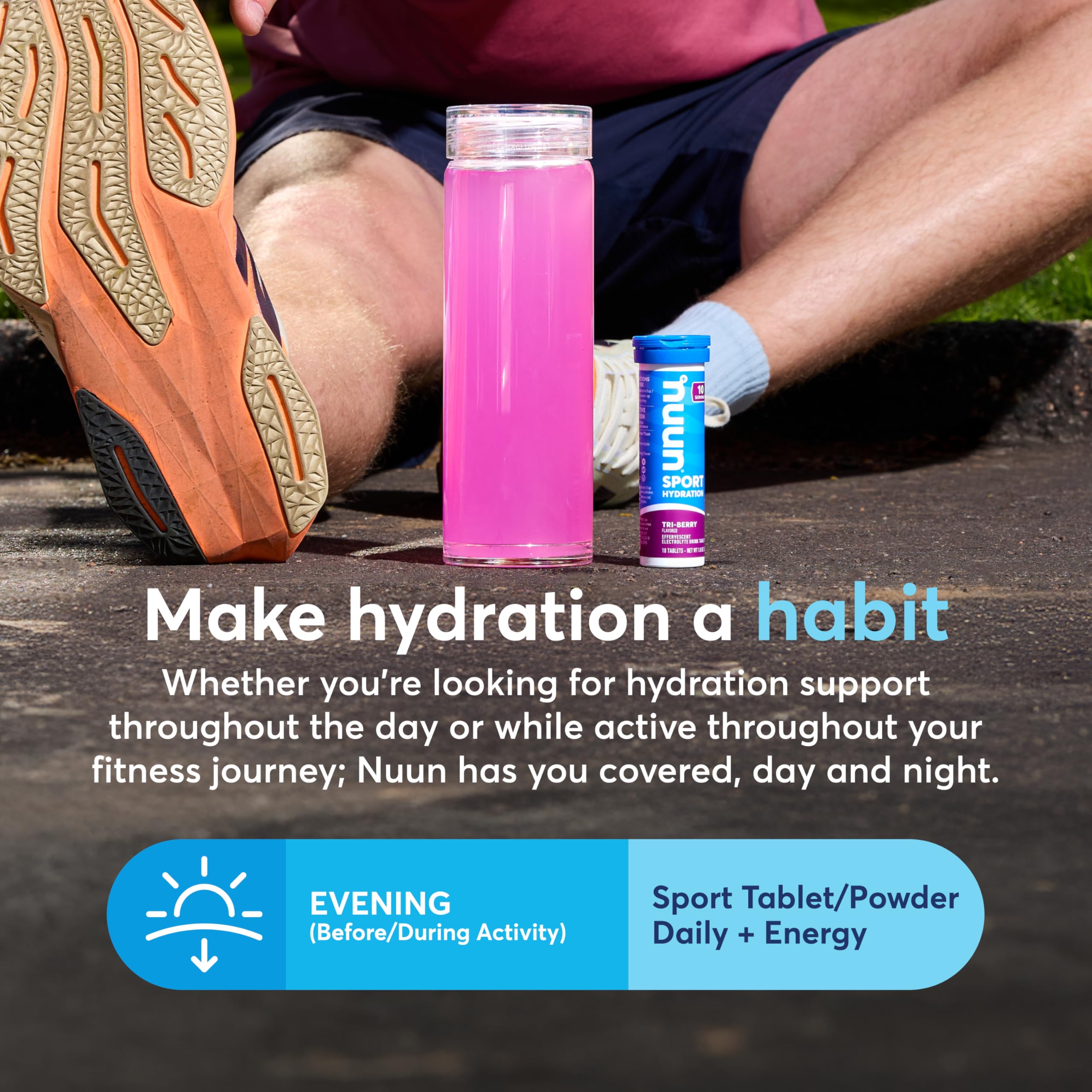 Nuun Sport envase portátil ideal para entrenamientos y desplazamientos.