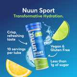 Nuun tabletas disolución limón lima, sabor ligero durante entrenamientos.