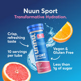 Nuun tabletas se disuelven en agua para bebida refrescante.