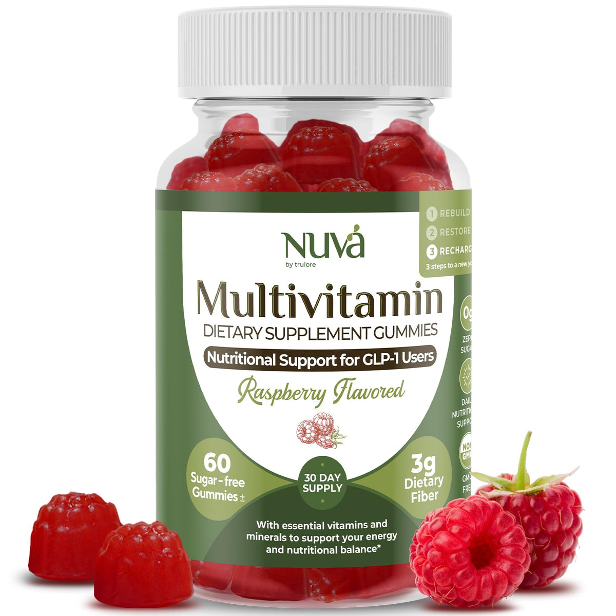 Gomitas NuVa GLP-1 frambuesa en empaque para rutina diaria.