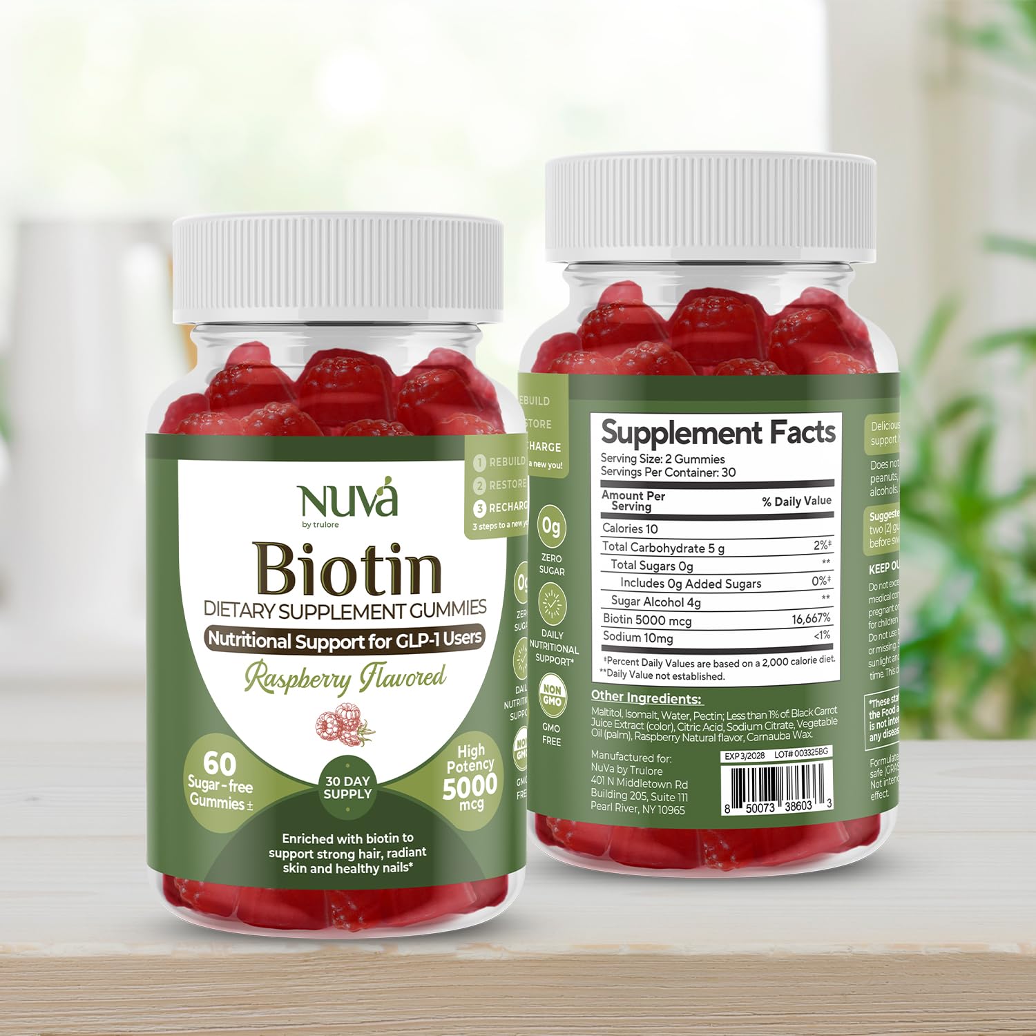 NuVa Biotina Gomitas uso diario, complemento suave para cabello, piel y uñas.