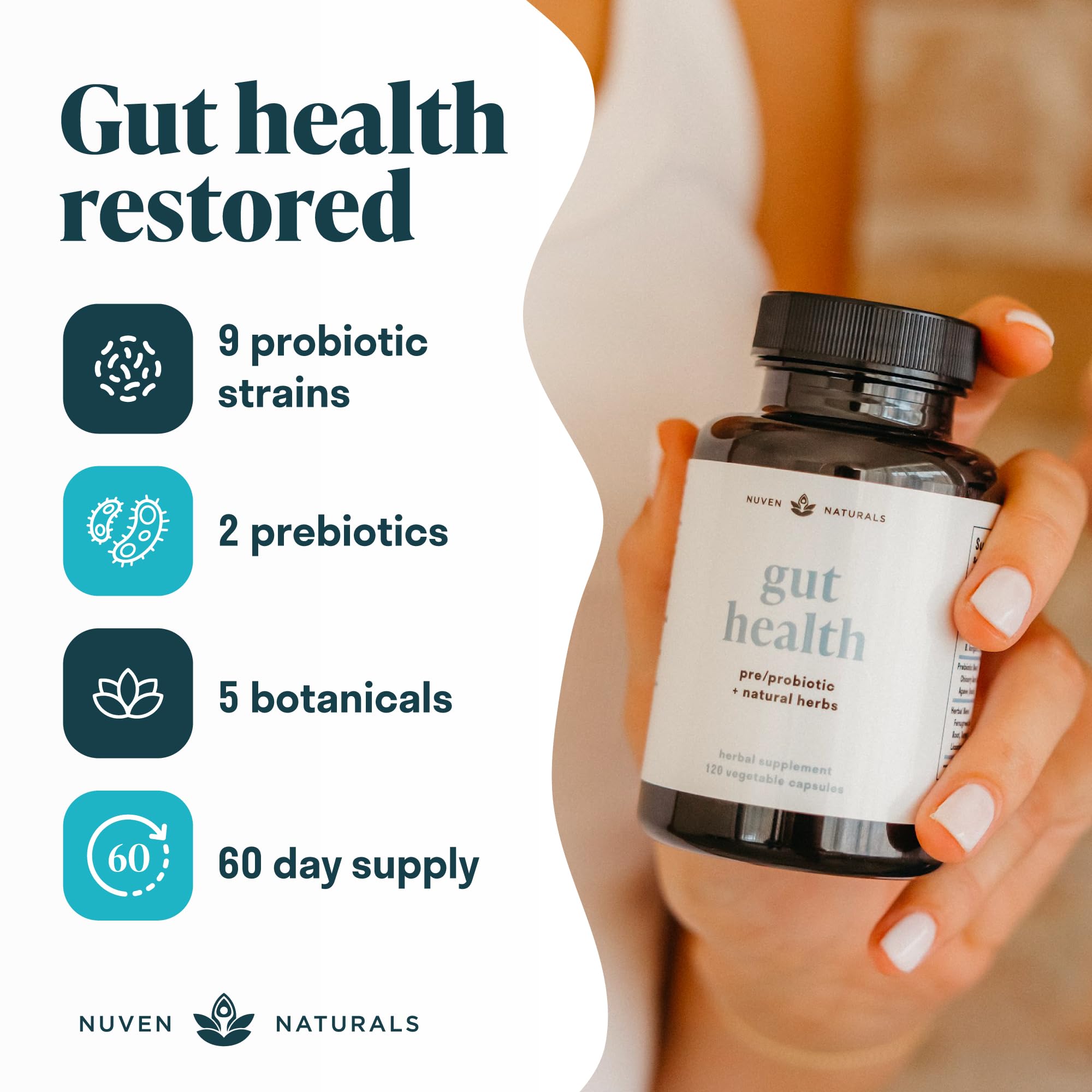 Nuven Naturals mezcla de hierbas para confort estomacal.