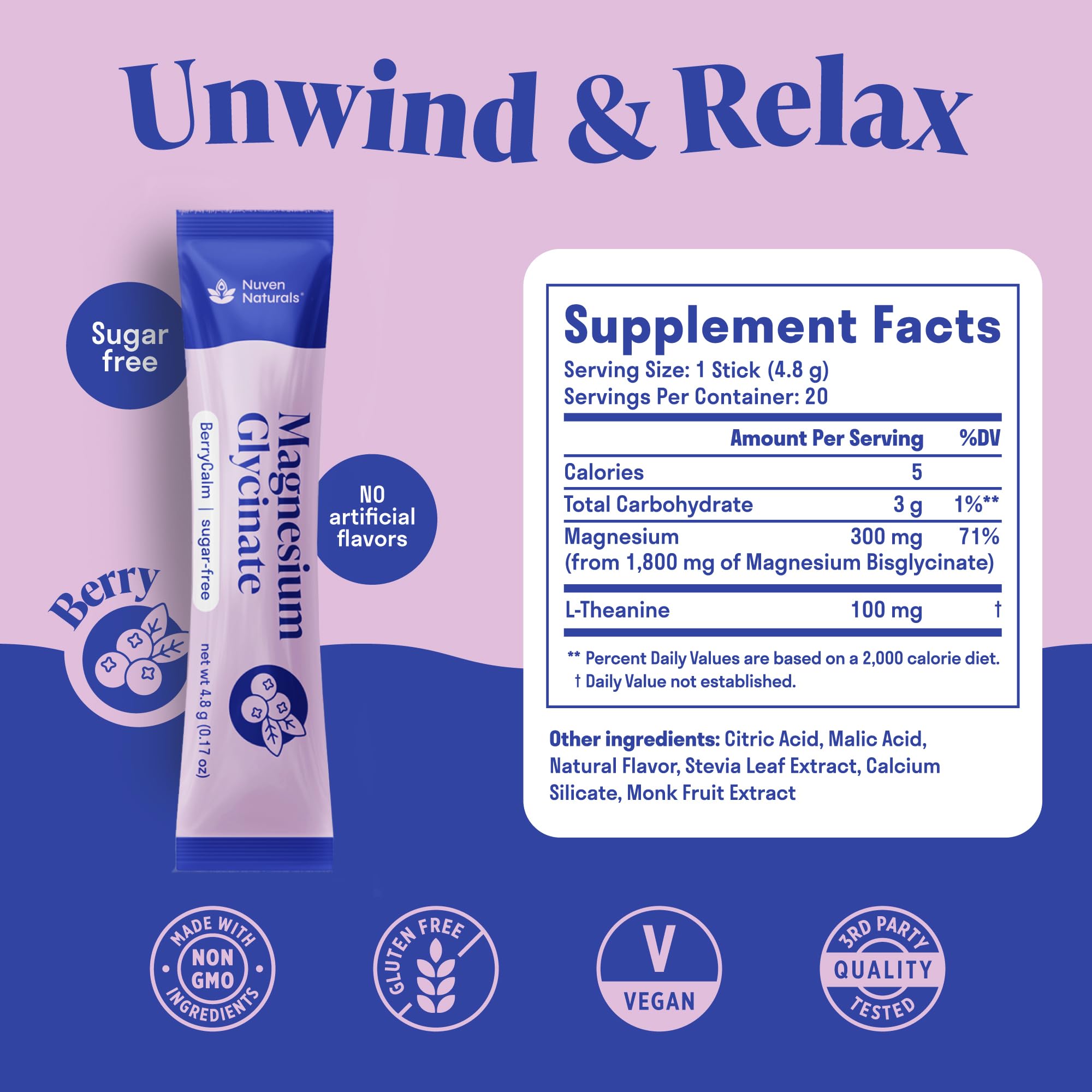 Ritual nocturno relajante con Nuven Naturals magnesio glicinato y L-teanina.