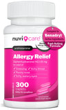 NUVICARE tabletas rosadas en botella para alivio de alergias.
