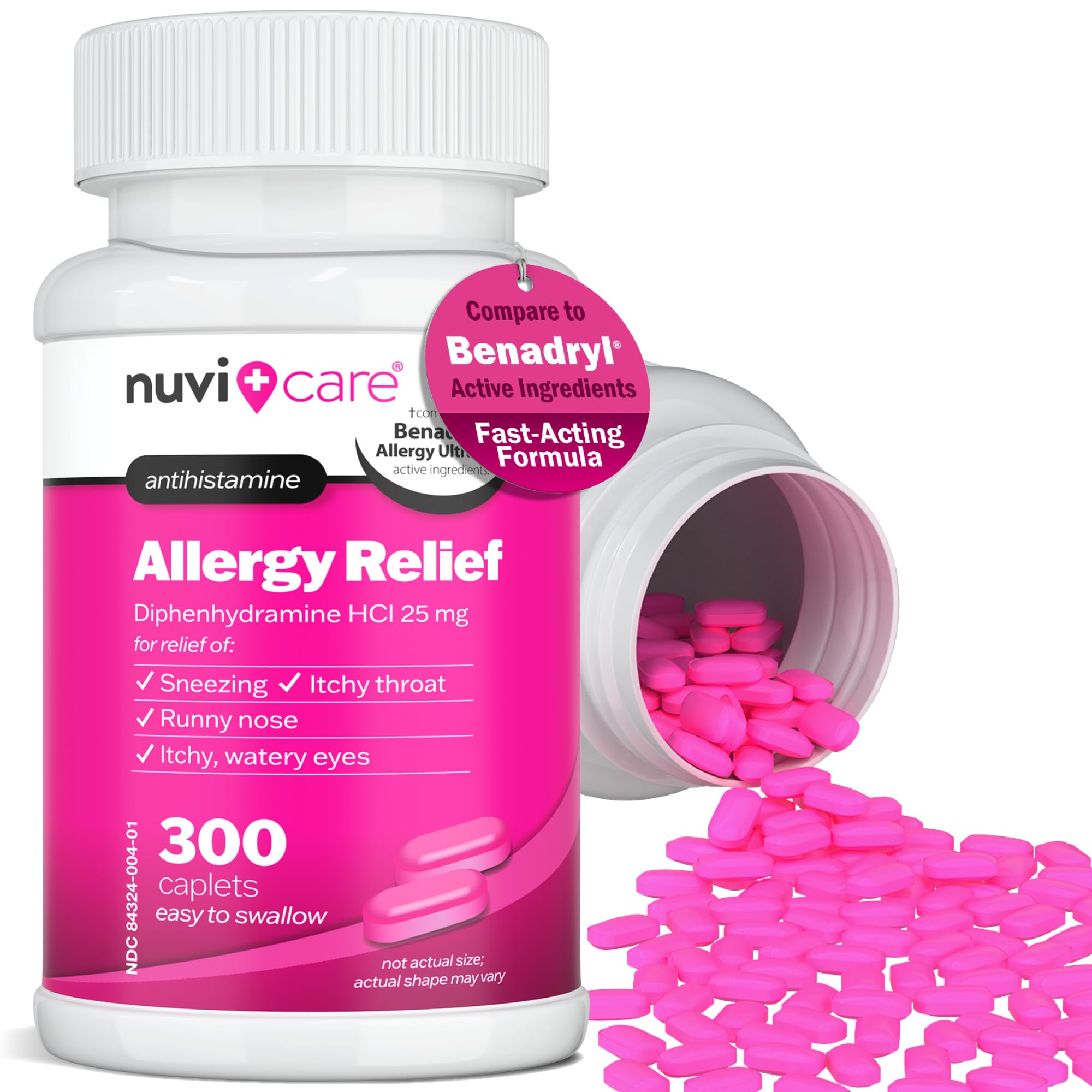 NUVICARE tabletas rosadas de 25 mg para estornudos y picor.