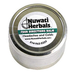 Bálsamo Nuwati Cuatro Direcciones en envase, alivio potencial para molestias faciales.