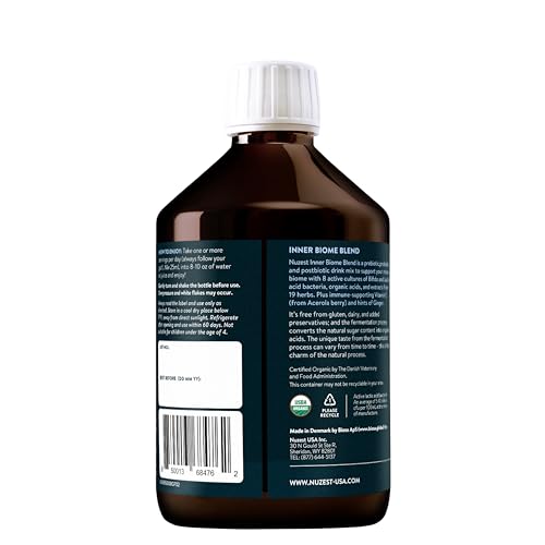 Nuzest Inner Biome Blend – vertido en vaso, sabor jengibre.