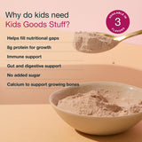 Nuzest Kids Good Stuff Vanilla Caramel, ingredientes ricos en vitaminas para energía diaria.
