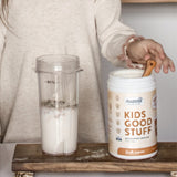 Nuzest Kids Good Stuff Vanilla Caramel, sin alérgenos y sin azúcares añadidos.