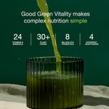 Nuzest polvo verdes mezcla en agua, bebida verde suave para empezar el día.