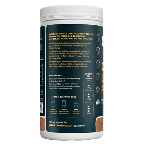 Nuzest Proteína de Guisante Chocolate con cuchara medidora lista para batidos