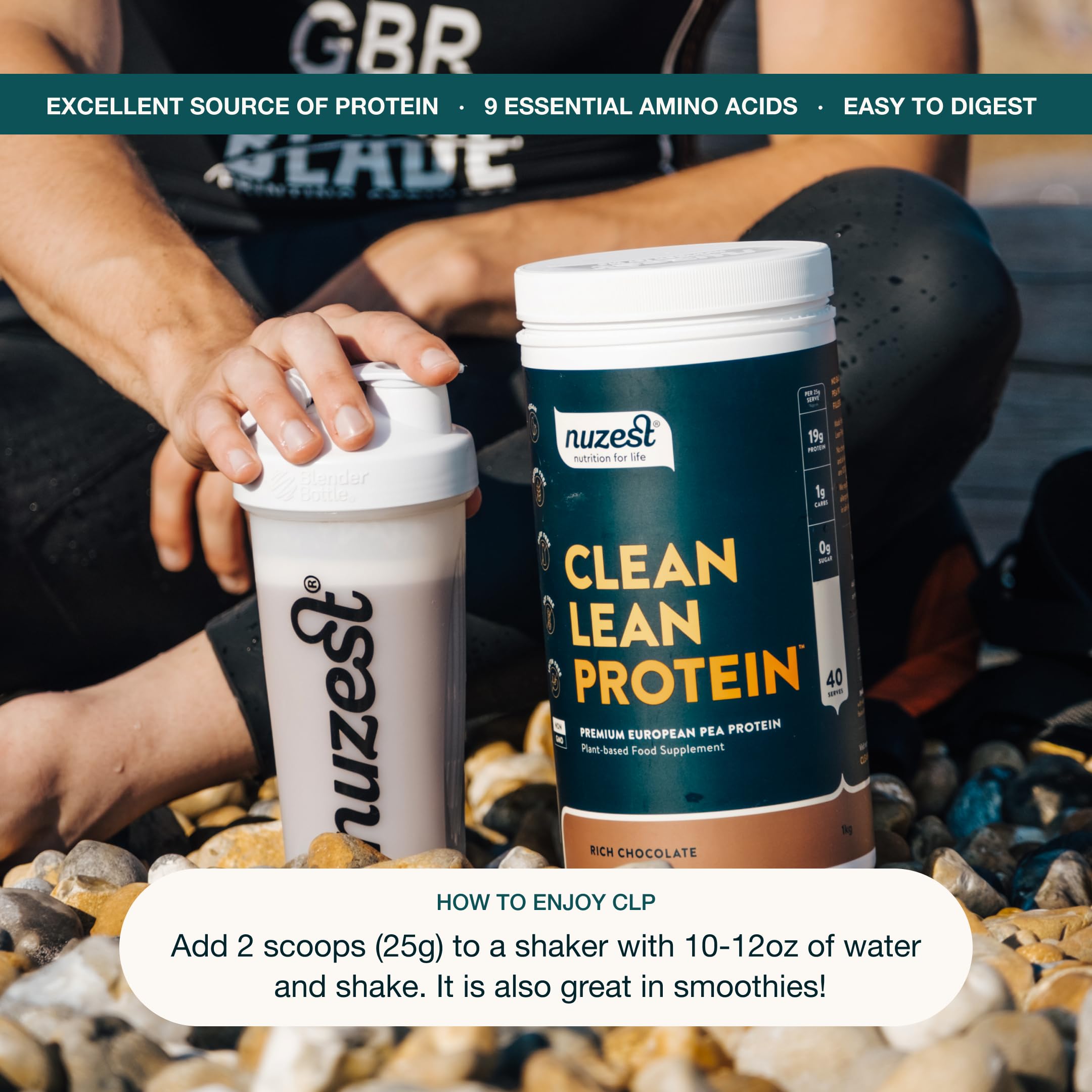 Nuzest Proteína de Guisante Chocolate etiqueta legible con aminoácidos